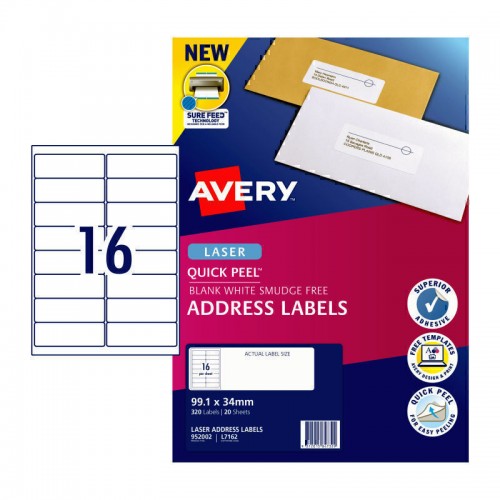 Avery Laser Label Quick Peel L7162 16Up - Pack of 20