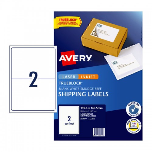 Avery eCommerce Shipping Labels - 199.6 x 143.5 mm 2UP - 20 Labels - 10 Sheets