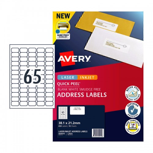 Avery Label QP L7651 65Up - Pack of 10