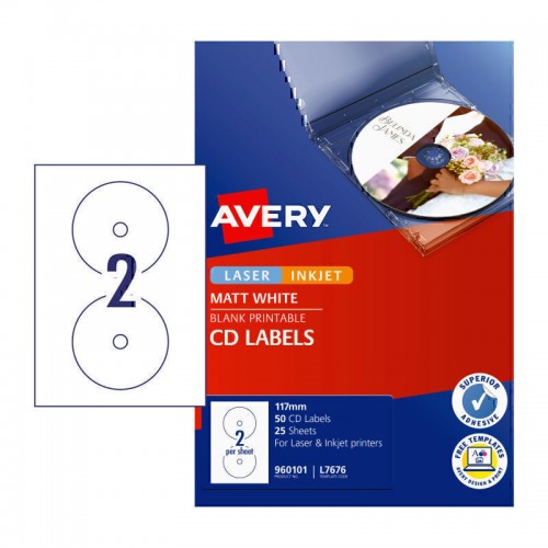 Avery Laser InkJet Printer Label CD/DVD L7676 - Box of 50