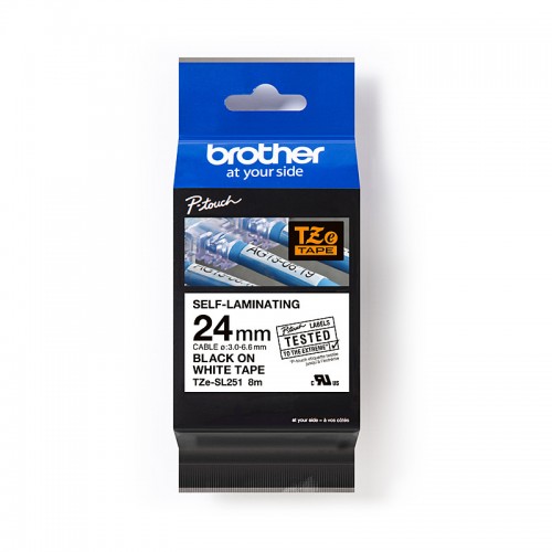 Brother TZe-SL251 Black on White Self Laminating Label Tape - 24mm x 8m