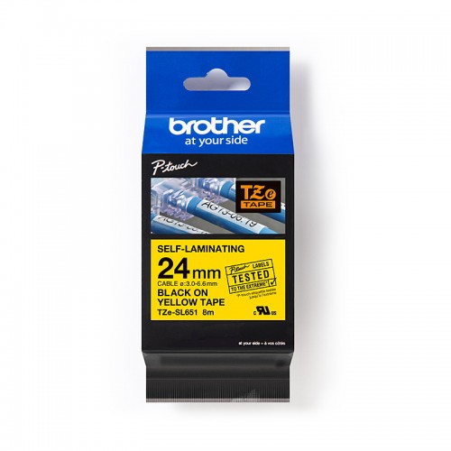 Brother TZe-SL651 Black on Yellow Self Laminating Label Tape - 24mm x 8m