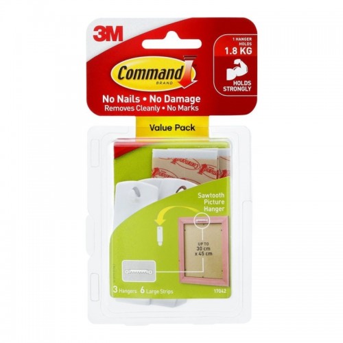 Command 17042 Sawtooth Picture Hanger - Pack of 3 - Box of 4