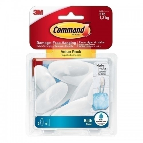 Command BATH18-6ES Medium Bath Hooks - Box of 6