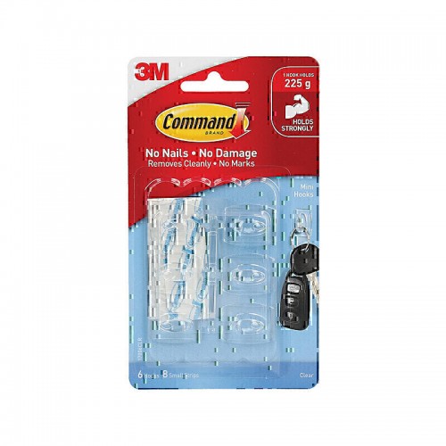 Command 17006CLR Mini Clear Hooks 6-Pack - Box of 6