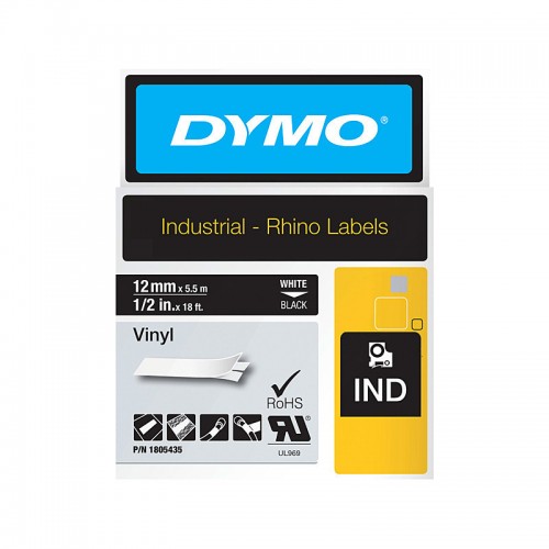 DYMO 1805435 White on Black Industrial Rhino Vinyl Label Tape