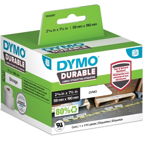 DYMO 1933087 Black on White Durable LabelWriter Label Tape - 59mm x 190mm, 170 Labels