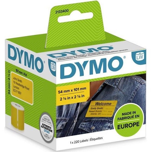 DYMO 2133400 Black on Yellow Label Tape - 54mm x 101mm, 220 Labels