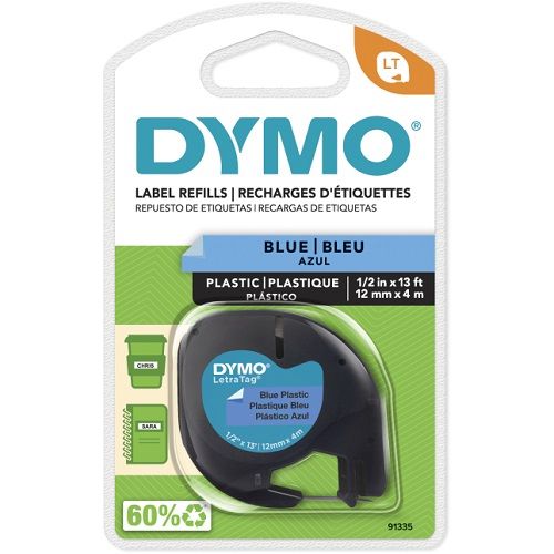 DYMO 91335 Blue LetraTag Plastic Label Tape - 12mm x 4m