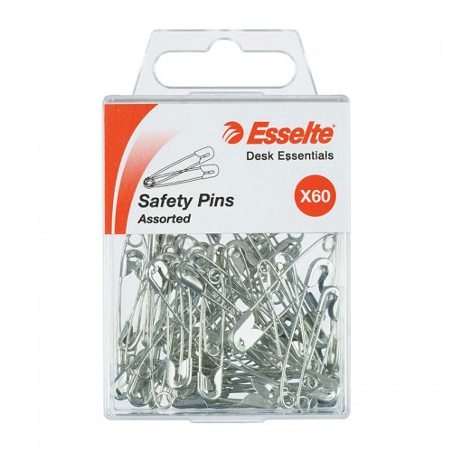 Esselte Pins Safety - Pack of 60 Assorted Sizes Silver