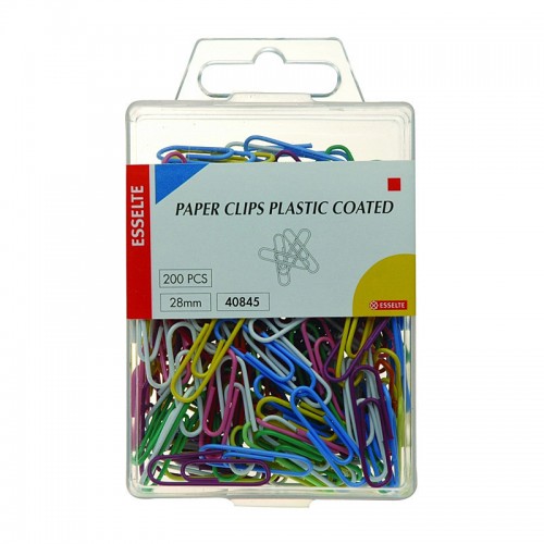 Esselte Paper Clip Plastic Coated 28mm Assorted Colours - Box of 200