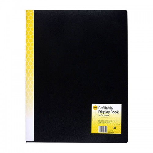 Marbig Refillable Display Book A3 20 Pockets Black