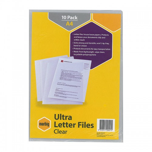 Marbig Letter File A4 Ultra Clear - Pack of 10