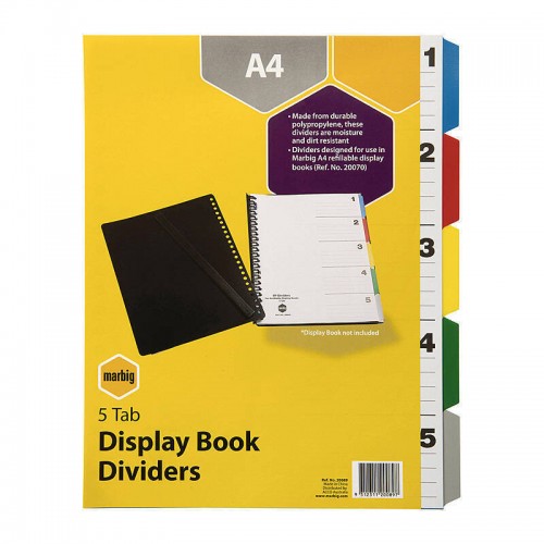 Marbig Display Book Indices & Dividers 5 Tab PP A4 Multi