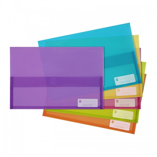 Marbig Polypick Foolscap Document Wallet Assorted Colours - Pack of 12