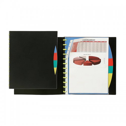 Marbig Kwik Zip Refill Display Book A4 20 Pocket with PP Dividers Black