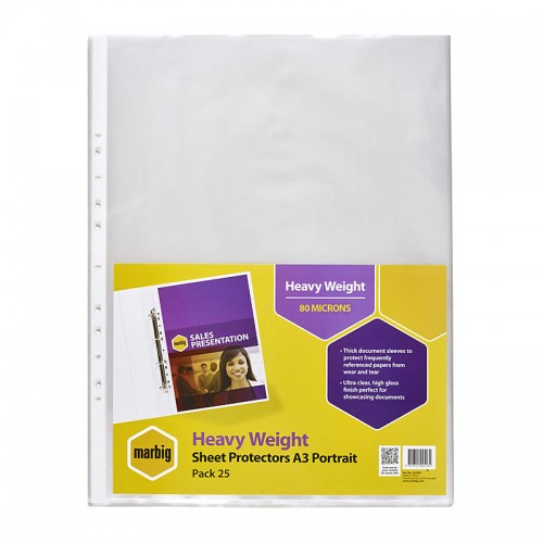 Marbig Sheet Protectors Heavy Weight A3 Portrait - Pack of 25