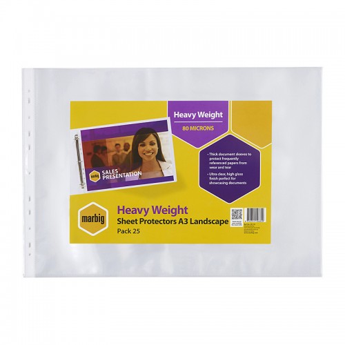 Marbig Sheet Protectors Heavy Weight A3 Landscape - Pack of 25