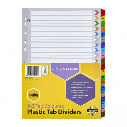 Marbig Indices & Dividers A-Z Tab Reinforced A4 Multi Colours