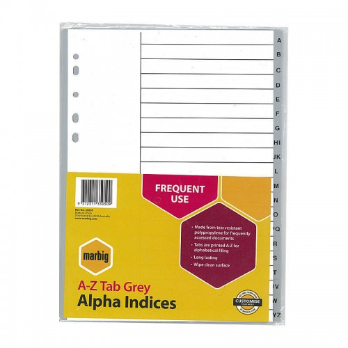 Marbig Indices & Dividers A-Z Tab PP A4 Grey