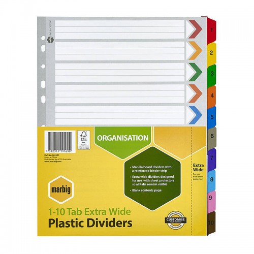 Marbig Indices & Divider 1-10 Tab Manilla A4 Extra Wide