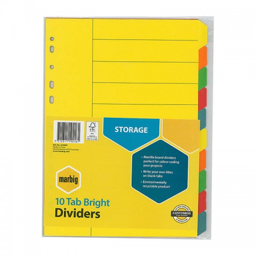 Marbig Indices & Divider 10 Tab Manilla A4 Brights