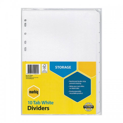 Marbig Indices & Dividers 10 Tab Manilla A4 White