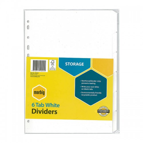 Marbig Indices & Dividers 6 Tab Manilla A4 White