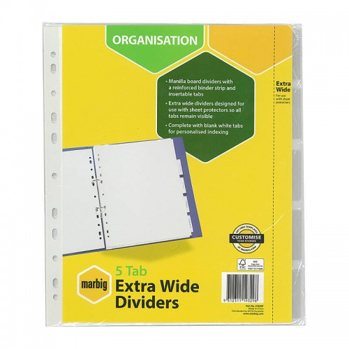 Marbig Indices & Divider 5 Insert Tab Extra Wide A4 White