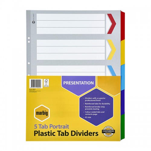 Marbig Indices & Divider 5 Tab Reinforced A3 Portrait