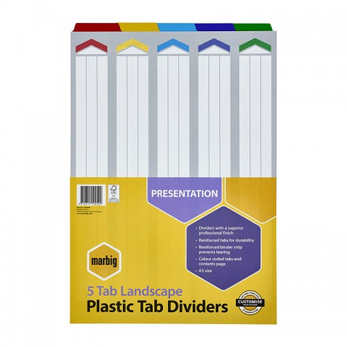 Marbig Indices & Dividers 5 Tab Reinforced A3 Landscape