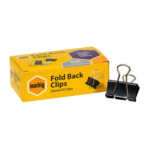 Marbig Fold Back Clips 32mm Box of 12