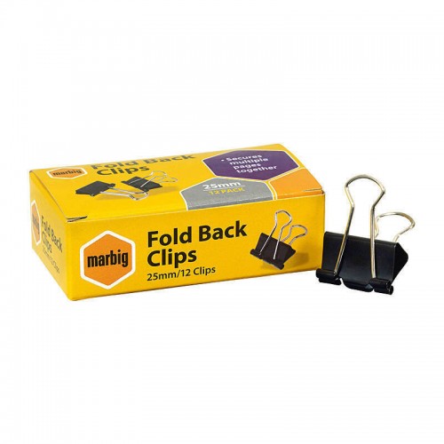 Marbig Fold Back Clips 25mm Box of 12