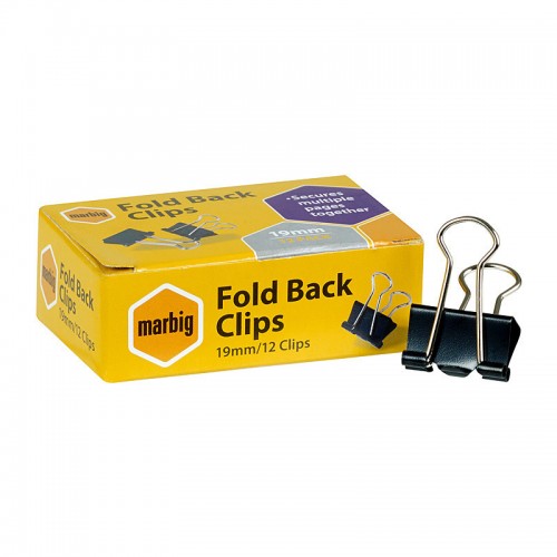 Marbig Fold Back Clips 19mm Box of 12