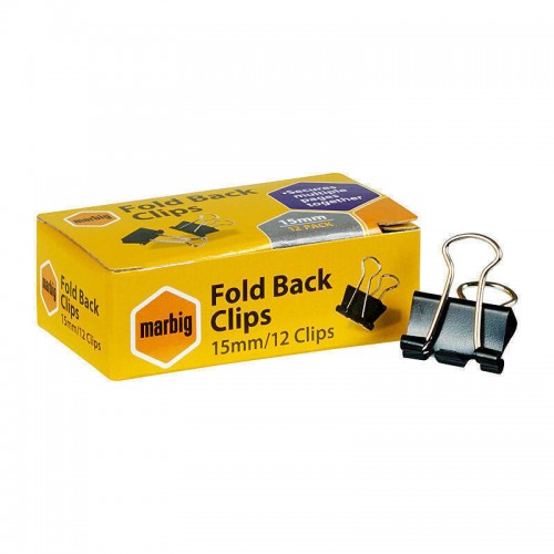 Marbig Fold Back Clips 15mm Box of 12