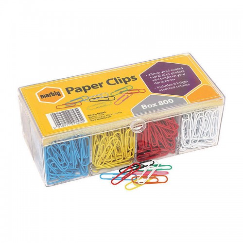 Marbig Paper Clips Assorted Colours Vinyl Coated - Box of 800