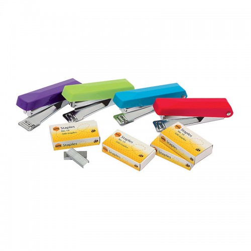 Marbig Mini Staplers Assorted Colours with Staples - Pack of 10