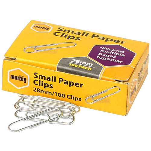 Marbig Paper Clips 28mm Small - Box of 100