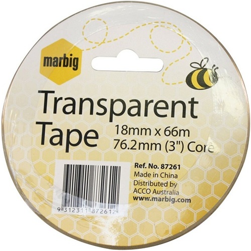 Marbig Tape Office 18mm x 66M (76.2mm Core) Transparent