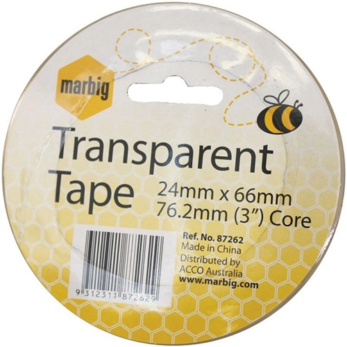 Marbig Tape Office 24mm x 66M (76.2mm Core) Transparent