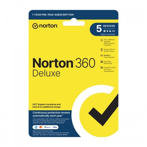 Norton 360 Deluxe Protection - 1 User 5 Devices 1 Year Subscription