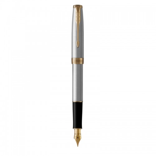 Parker Sonnet Stainless Steel Gold Trim Fountain Pen