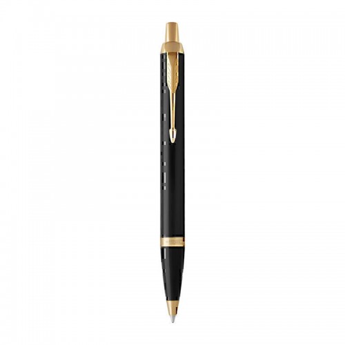 Parker IM Black Gold Trim Ballpoint Pen Medium Blue