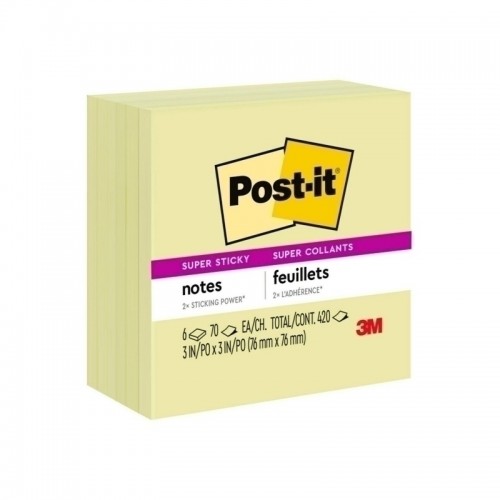 Post-It 654-6SSCY Super Sticky Notes - 76 x 76mm Yellow - Pack of 6