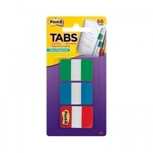 Post-It Tabs Green Blue Red 25 x 38mm 66-Pack - Box of 6