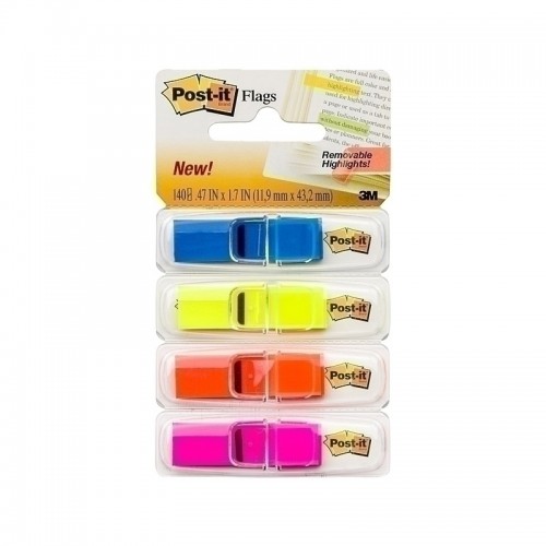 Post-It Flags Blue Yellow Orange Pink 12 x 43mm 4-Pack - Box of 6