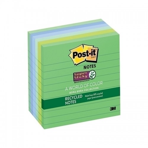 Post-It Lined Super Sticky Notes Bora Bora 101 x 101mm 6-Pack