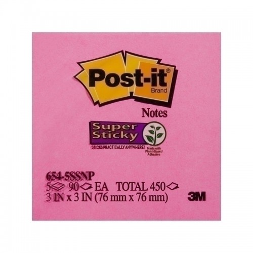 Post-It Super Sticky Notes Pink 76 x 76mm 5-Pack