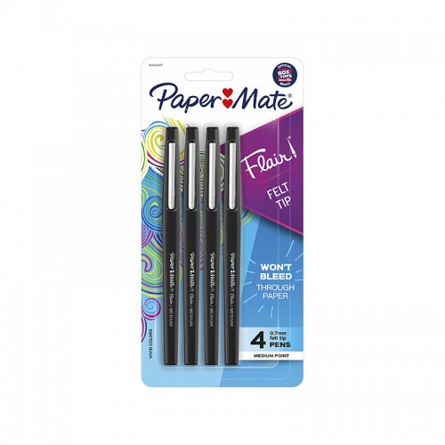 Paper Mate Flair Felt Tip - Black - Pack of 4 - Box of 6