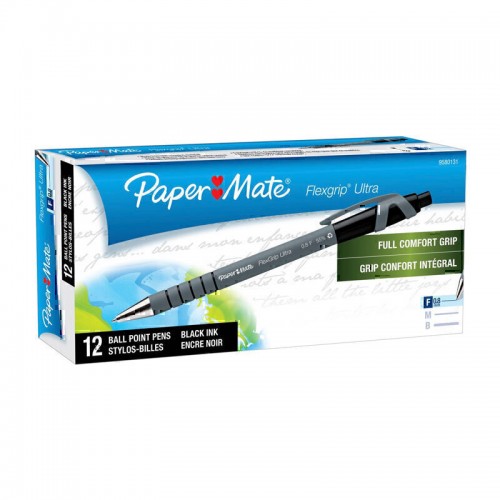 Paper Mate Flex Grip Retractable Ballpen 0.8mm Black - Box of 12